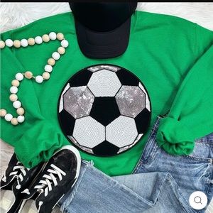 NWOT. SEQUIN AND CHENILLE SOCCER BALL CREWNECK SWEATSHIRT